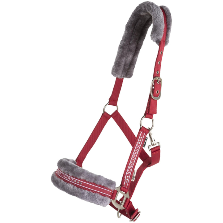Halster met Fleece Rood/Grijs in de groep Paardenuitrusting / Halsters / Stof- & Nylon Halsters bij Equinest (243082REGR_r)