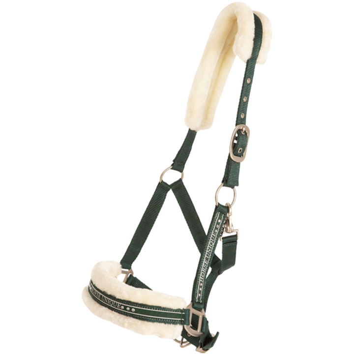 Halster met Fleece Donkergroen/Crème in de groep Paardenuitrusting / Halsters / Stof- & Nylon Halsters bij Equinest (243632DGNCR_r)