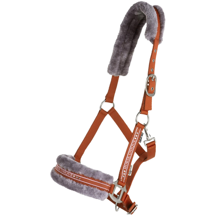 Halster met Fleece Oranje/Grijs in de groep Paardenuitrusting / Halsters / Stof- & Nylon Halsters bij Equinest (243642ORGR_r)