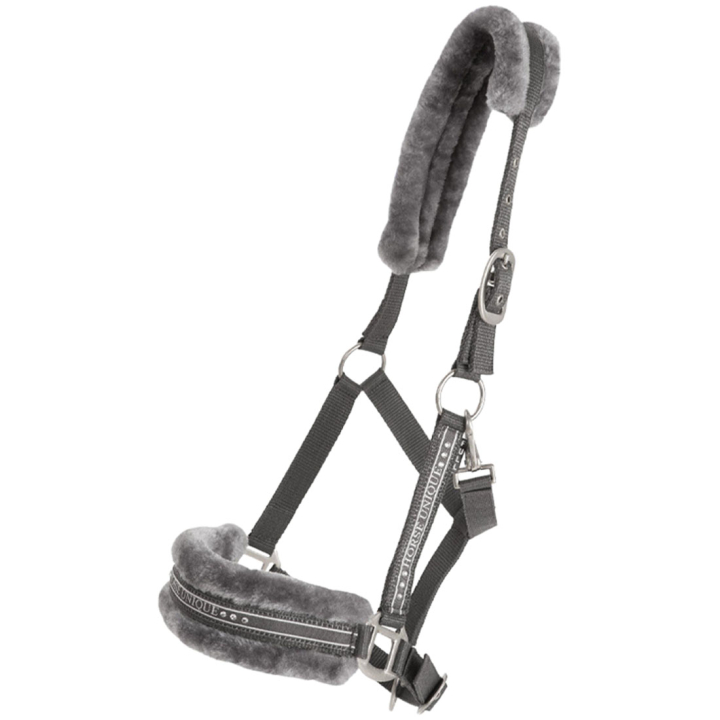 Halster met Fleece Donkergrijs/Grijs in de groep Paardenuitrusting / Halsters / Stof- & Nylon Halsters bij Equinest (243682DGRGR_r)