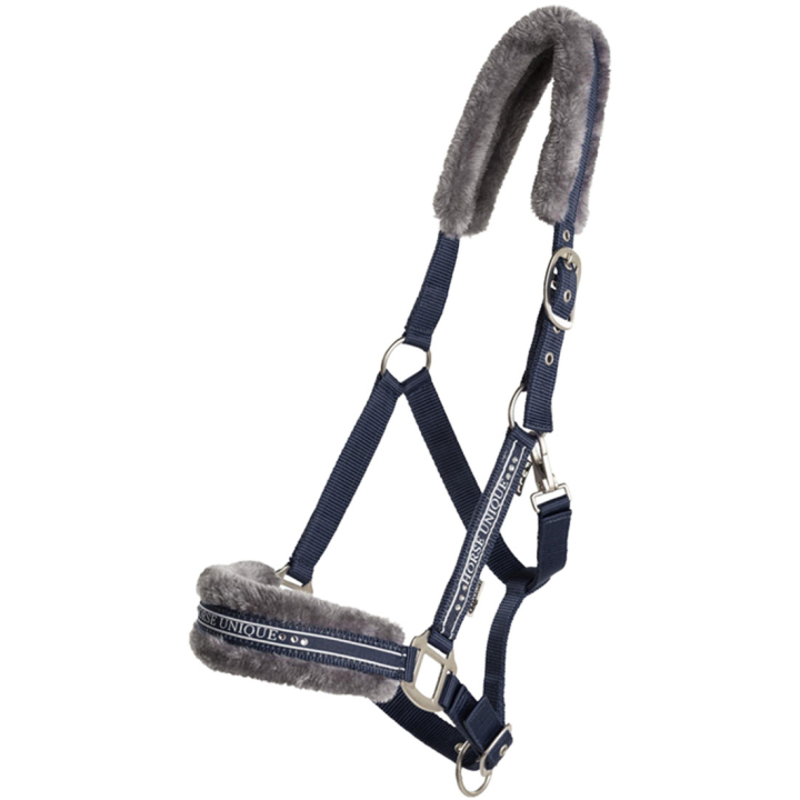 Halster met Fleece Marineblauw/Grijs in de groep Paardenuitrusting / Halsters / Stof- & Nylon Halsters bij Equinest (243720NAGR_r)