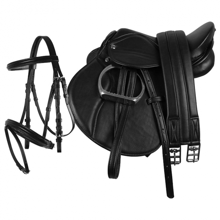 Kompleet Zadel + Hoofdstel Set Zwart in de groep Paardenuitrusting / Zadels & Barebackpads bij Equinest (3101BA)
