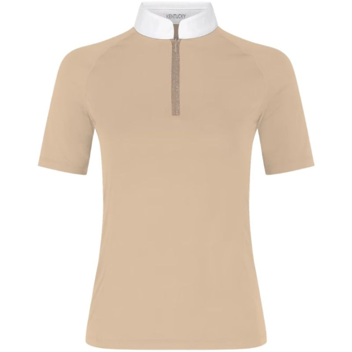 Wedstrijdshirt Classic Glitter Zipper Short Sleeve Beige in de groep Rijkleding / Rijtops & T-shirts / Wedstrijdtops bij Equinest (320283236BE_r)