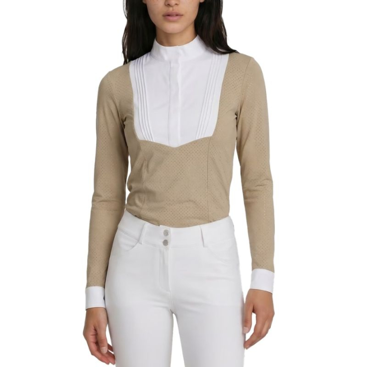 Wedstrijdshirt Heritage Air Long Sleeve Beige in de groep Rijkleding / Rijtops & T-shirts / Wedstrijdtops bij Equinest (320303236BE_r)