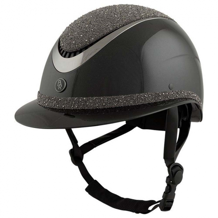 Paardrijcap Theta Plus Dazzling Glamourous Glossy Zwart/Gunmetal in de groep Rijuitrusting / Paardrijcaps / Zonneklep bij Equinest (541048BA)