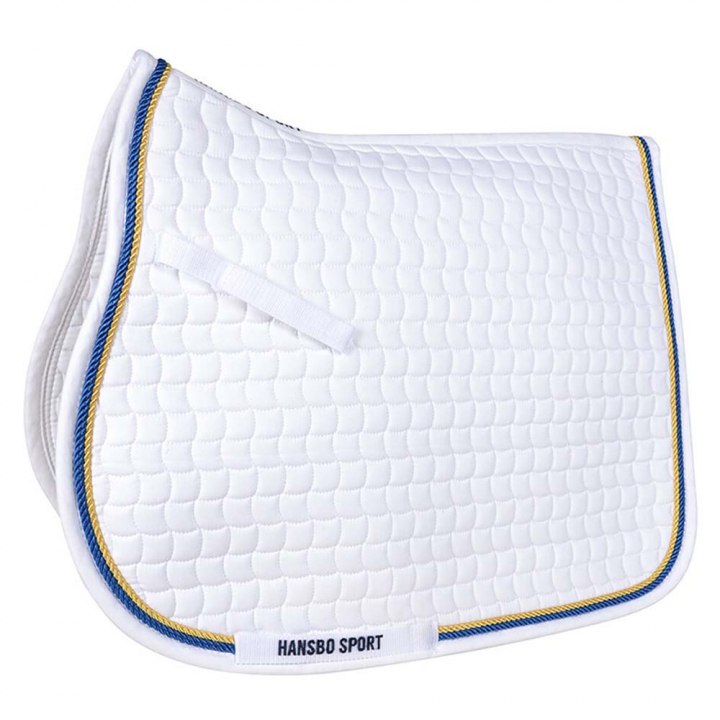Veelzijdigheidszadeldekje Club Wit/Blauw/Geel in de groep Paardenuitrusting / Zadeldekjes / Springzadeldekjes & Veelzijdigheidszadeldekjes bij Equinest (600040WH)