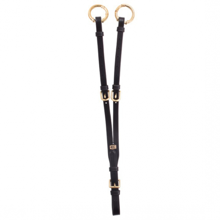Korte Martingaal E-logo met Openable Rings Zwart/Messing in de groep Paardenuitrusting / Martingaal & Borsttuig / Martingaal bij Equinest (610001100202BA)