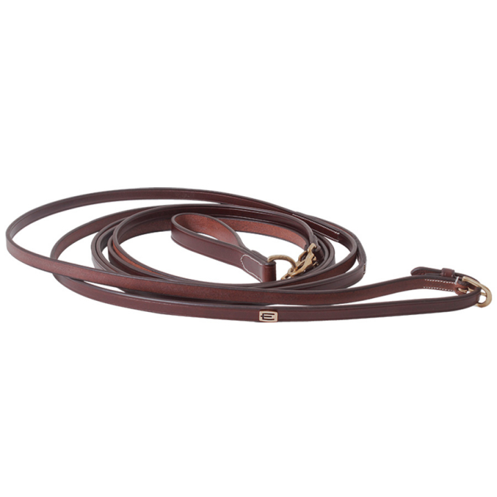 Slofteugels E-logo Leren Bruin/Messing in de groep Paardenuitrusting / Teugels / Insnoering- & Hulpteugels bij Equinest (610003000203BR)