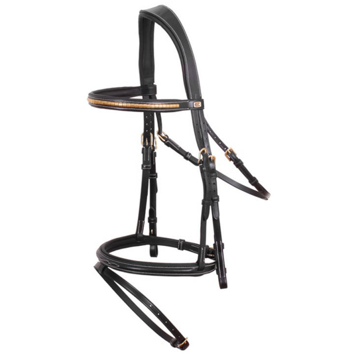 Hoofdstel Thamar E-logo Klinker Zwart/Messing in de groep Paardenuitrusting / Hoofdstellen & Frontriemen / Hoofdstel bij Equinest (622001100202BA)