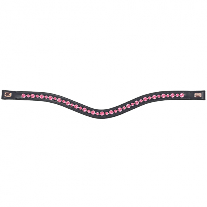 Frontriemen E-Logo & Roze/Roze Kristallen Zwart/Messing in de groep Paardenuitrusting / Hoofdstellen & Frontriemen / Frontriemen bij Equinest (6230019BAGO)