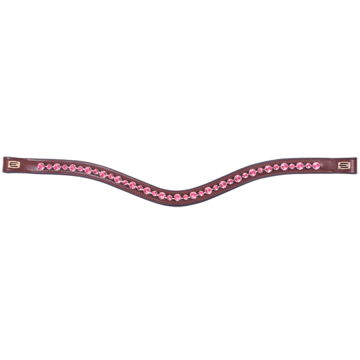 Frontriemen E-Logo & Roze/Roze Kristallen Bruin/Messing in de groep Paardenuitrusting / Hoofdstellen & Frontriemen / Frontriemen bij Equinest (6230019BRGO)