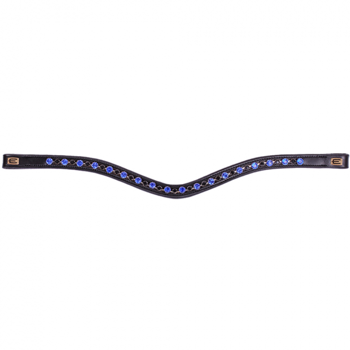 Frontriemen E-Logo & Blauwe/Zwarte Kristallen Zwart/Messing in de groep Paardenuitrusting / Hoofdstellen & Frontriemen / Frontriemen bij Equinest (6230032BAGO)