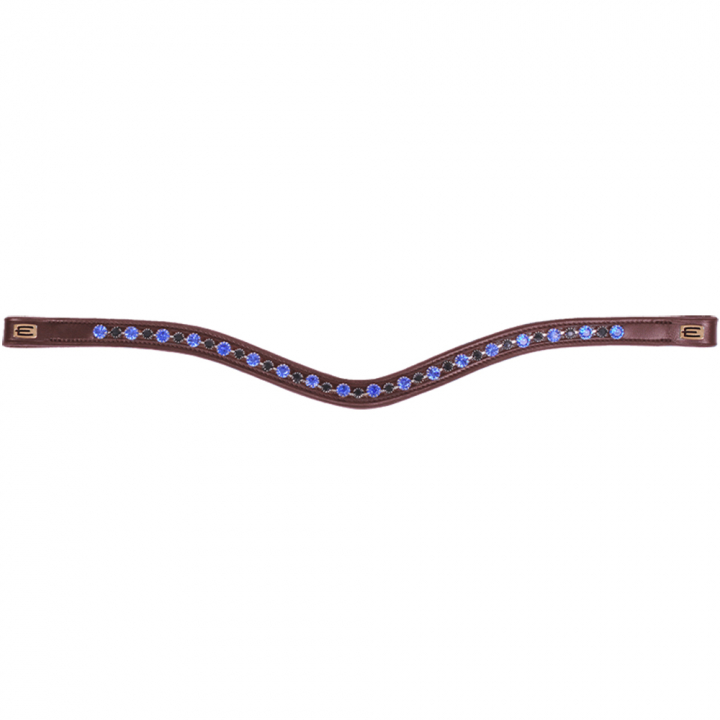 Frontriemen E-Logo & Blauwe/Zwarte Kristallen Bruin/Messing in de groep Paardenuitrusting / Hoofdstellen & Frontriemen / Frontriemen bij Equinest (6230032BRGO)