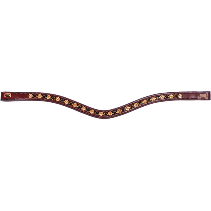 Frontriemen E-Logo & Gouden/Zwarte Kristallen Bruin/Messing in de groep Paardenuitrusting / Hoofdstellen & Frontriemen / Frontriemen bij Equinest (6230056BRGO)