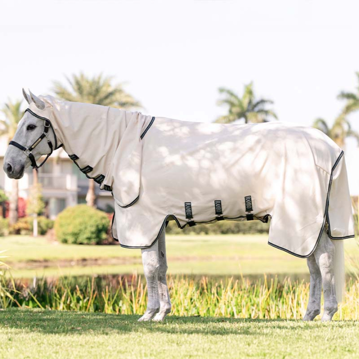 Vliegen- en eczeemdeken Rambo Hoody XL Beige/Groen/Zilver in de groep Paardendekens / Vliegendekens & Eczeemdekens bij Equinest (AFAPG0UHBEGNSI_r)