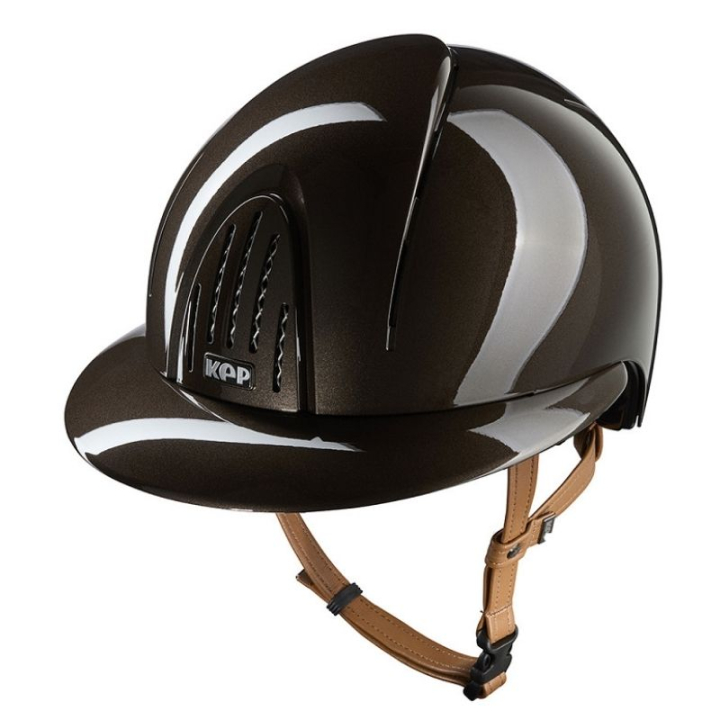 Paardrijcap Smart Nova Metal Polish Polo Beige Strap Bruin in de groep Rijuitrusting / Paardrijcaps / Zonneklep bij Equinest (E54364N0BR_r)