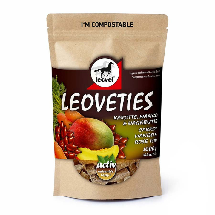 Paardensnoep Leoveties Mango/Wortel/Rozebottel 1 kg in de groep Paardenverzorging en Verzorging / Paardensnoepjes bij Equinest (LV120574)