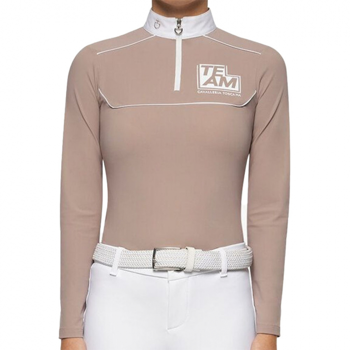 Wedstrijdshirt Jr Team Daytona Jersey Zip Polo Beige in de groep Rijkleding / Rijtops & T-shirts / Wedstrijdtops bij Equinest (POA082BE)