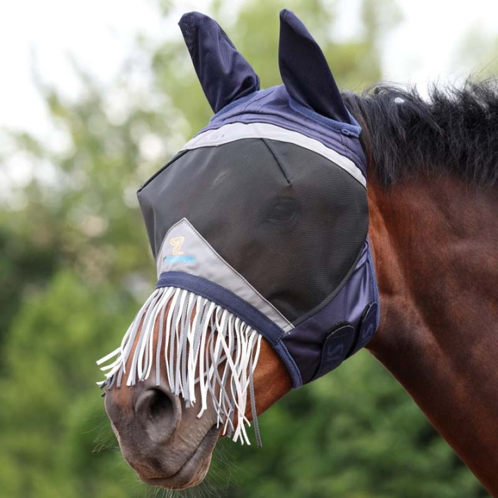 Vliegenmasker Fine Mesh with Ears & Nose Fringe Marineblauw in de groep Vliegbescherming / Vliegenmaskers bij Equinest (SH666417NA_r)