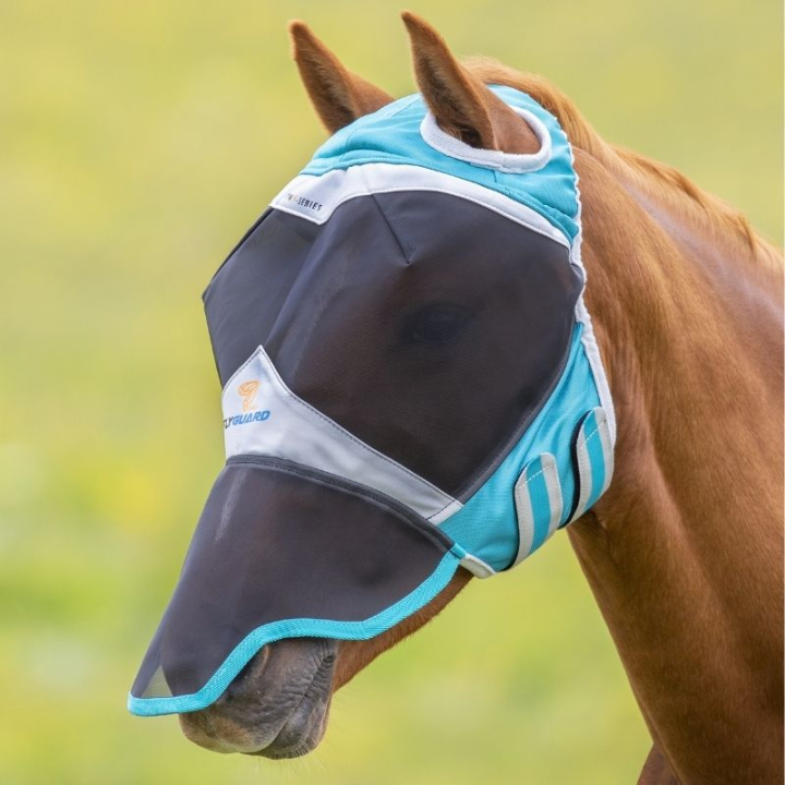 Vliegenmasker zonder Oren met Neus Fine Mesh Teal in de groep Vliegbescherming / Vliegenmaskers bij Equinest (SH666622GN_r)