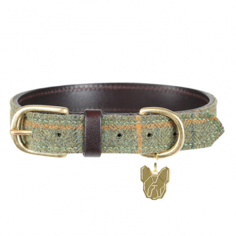 Hondenhalsband Tweed/Leer Groen
