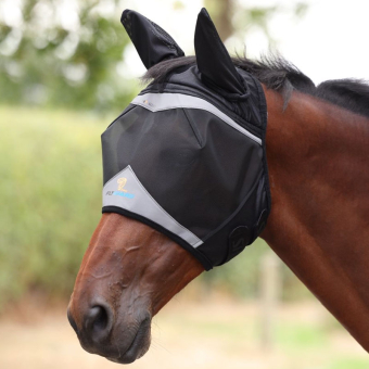 Vliegenmasker met oren & gaten voor pony in zwart/grijs