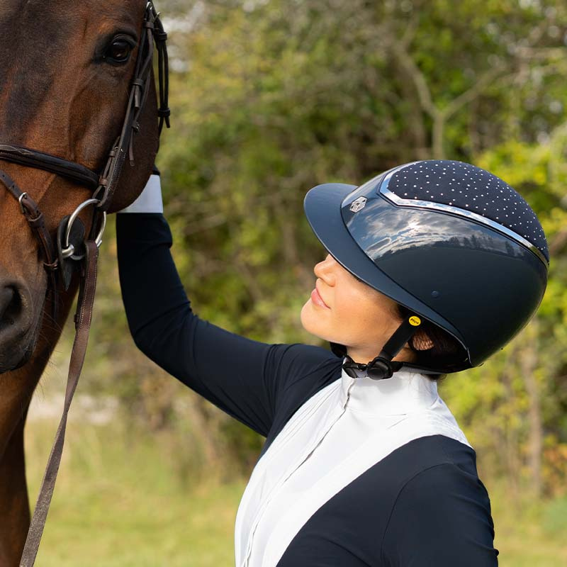 Paardrijcap MIPS Kylo Gloss Wide Peak Crystal Marineblauw/Zilver