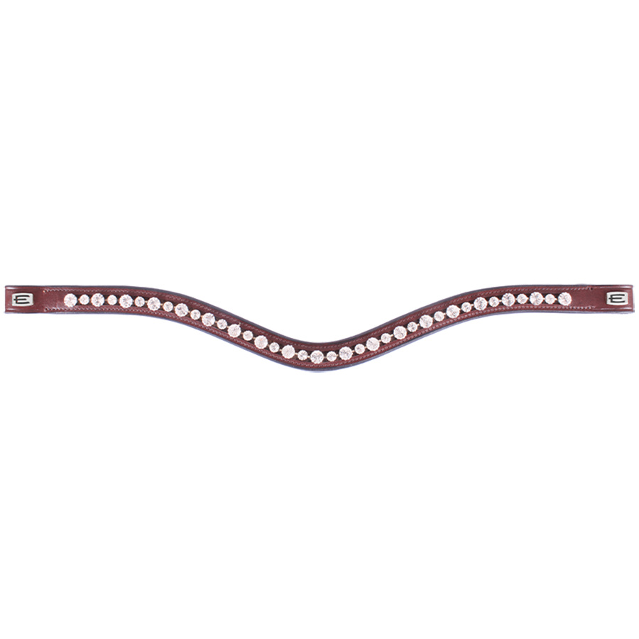 Frontriemen E-Logo & Witte Kristallen Bruin/Zilver