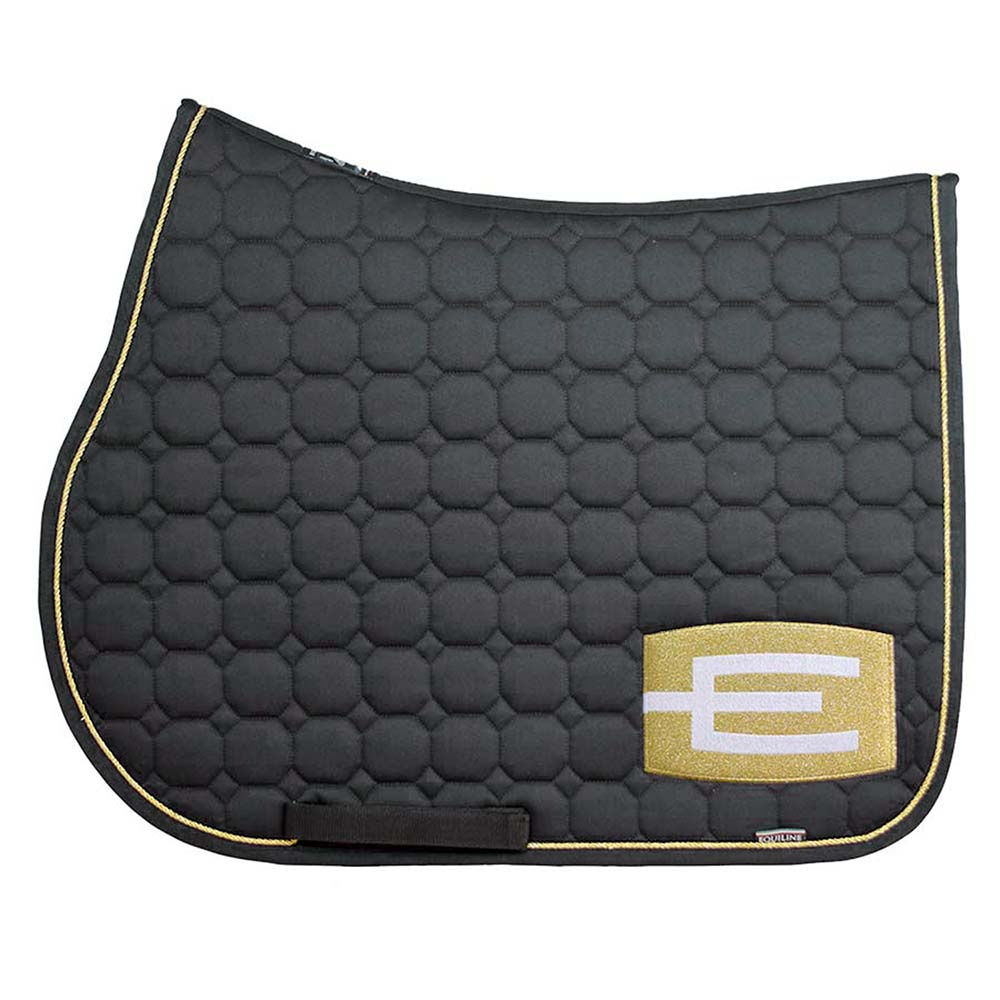 Zadeldekje E-logo Zwart Goud/Wit