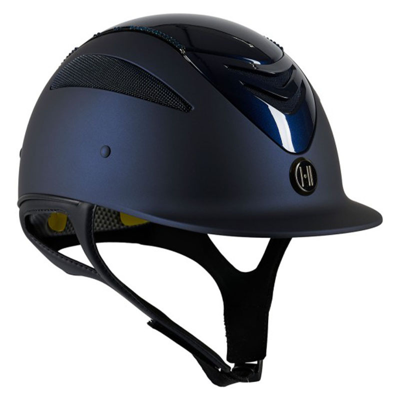 Paardrijcap Mips Defender Glossy Top Swarovski Marineblauw