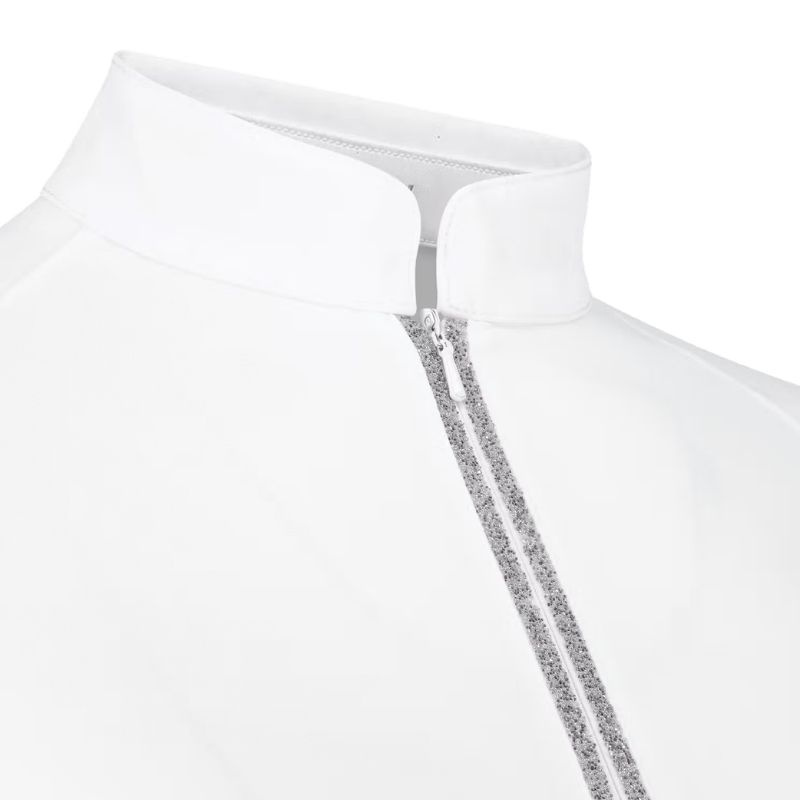 Wedstrijdshirt Classic Glitter Zipper Short Sleeve Wit