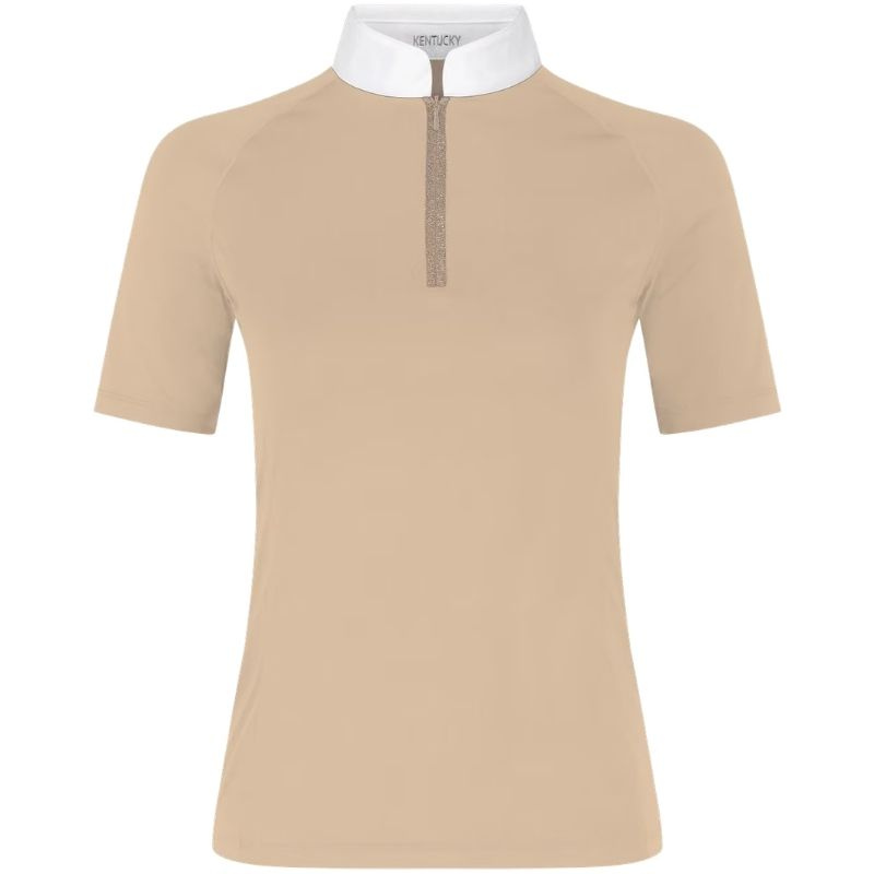 Wedstrijdshirt Classic Glitter Zipper Short Sleeve Beige