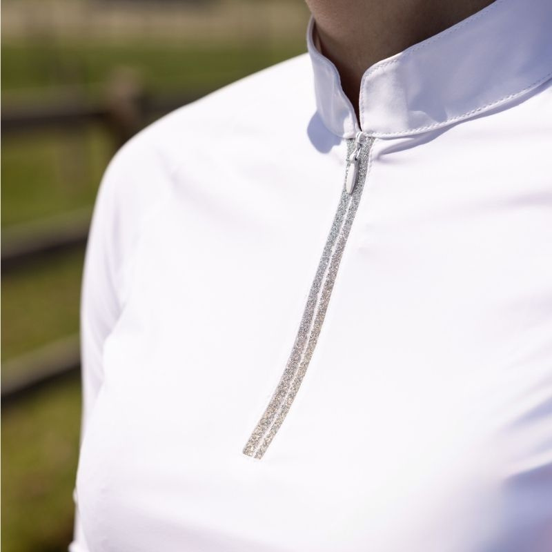 Wedstrijdshirt Classic Glitter Zipper Long Sleeve Wit