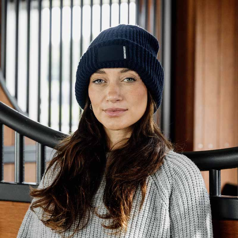 Muts Beanie Rubber Logo Marineblauw