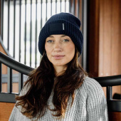 Muts Beanie Rubber Logo Marineblauw Muts Beanie Rubber Logo Marineblauw