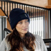 Muts Beanie Rubber Logo Marineblauw Muts Beanie Rubber Logo Marineblauw