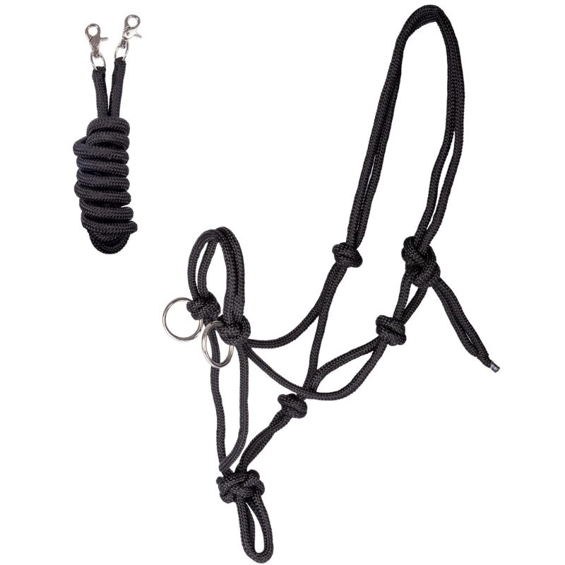 Touwhalster met teugels Knotted Zwart