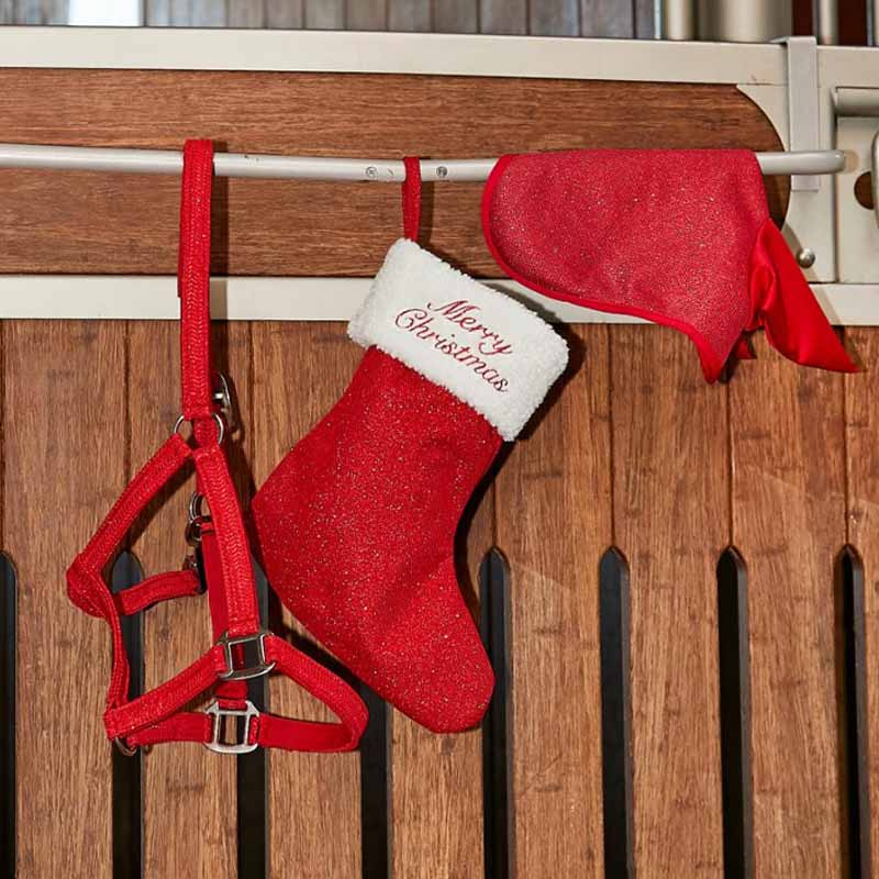 Kerstsok Merry Christmas Glitter HG Rood/Wit