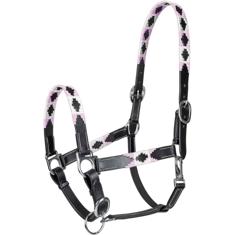 Leren halster Polo X-Line Zwart/Roze