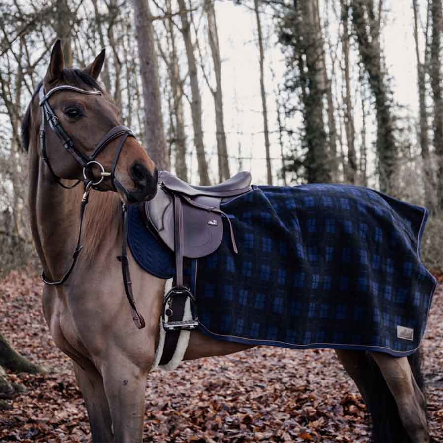 Uitrijdeken Heavy Fleece Check Printing Marineblauw/Zwart