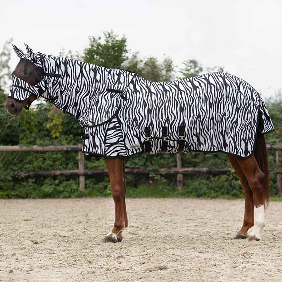 Vliegendeke met afneembare hals en oornetje Zebra Zwart/Wit