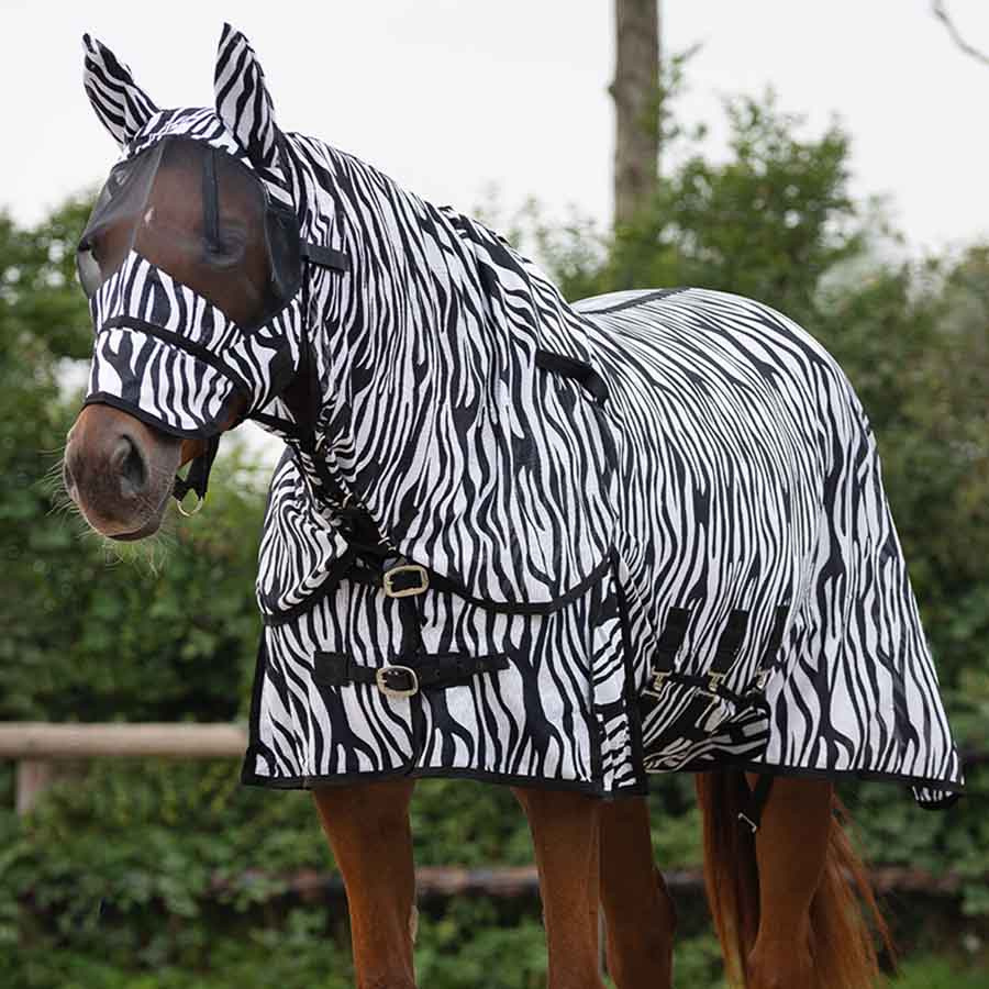 Vliegendeke met afneembare hals en oornetje Zebra Zwart/Wit