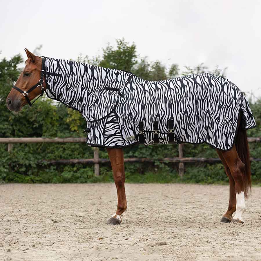 Vliegendeke met afneembare hals en oornetje Zebra Zwart/Wit