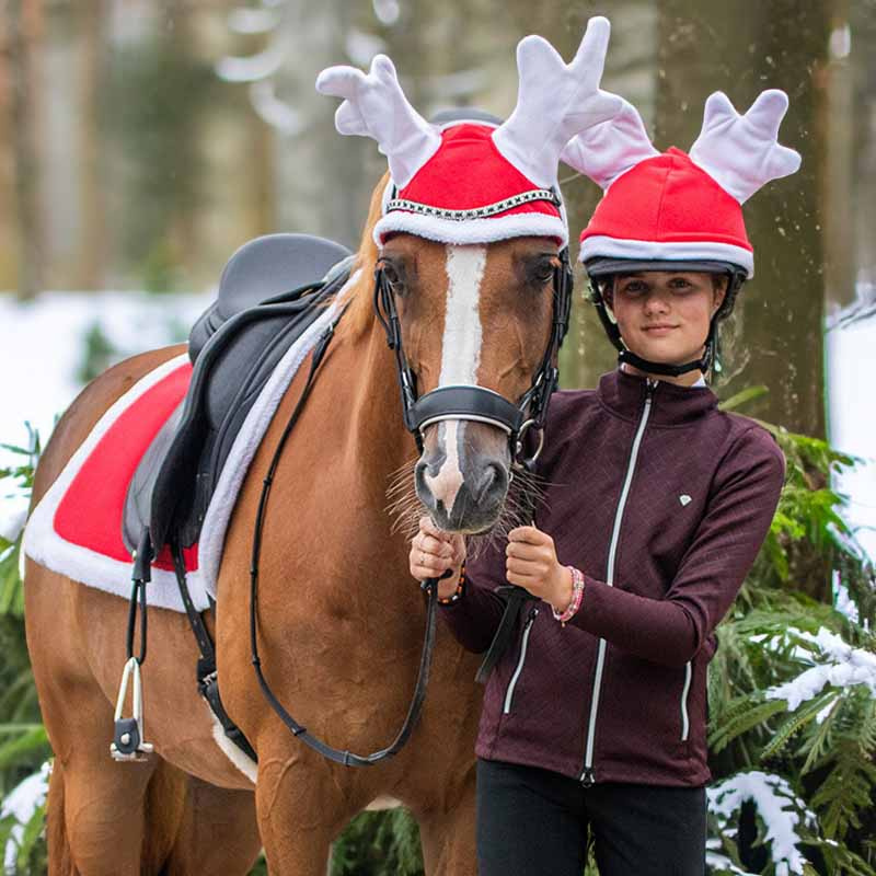 Helmovertrek Kerst Rendier Hoorn Rood/Wit