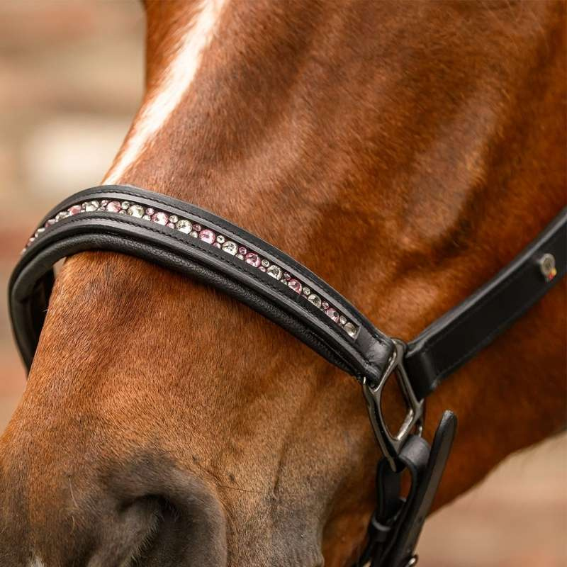 Leren halster Crystal X-Line Zwart/Roze