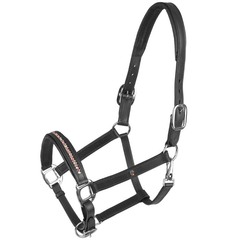 Leren halster Crystal X-Line Zwart/Roze