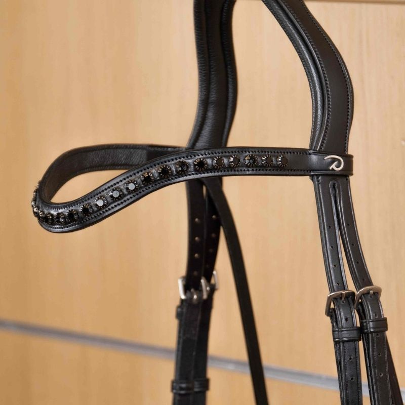 Frontriem V-form Black Swarovski New English Collection Zwart