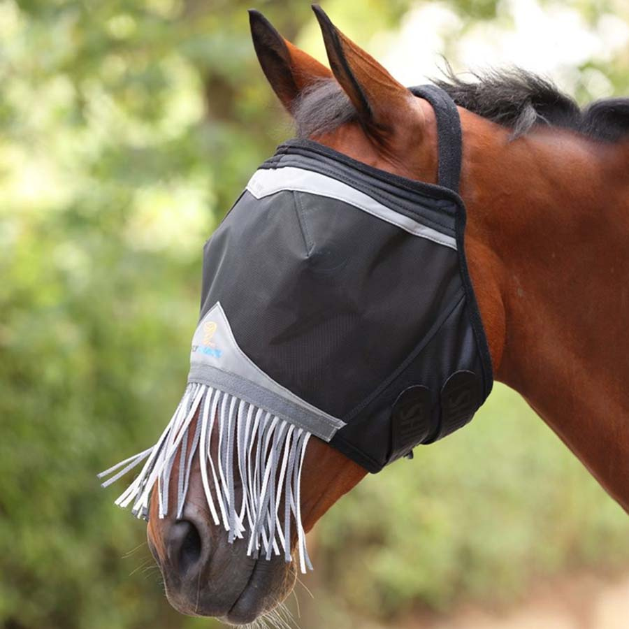 Vliegenmasker Fine Mesh without Ears with Nose Fringe Zwart