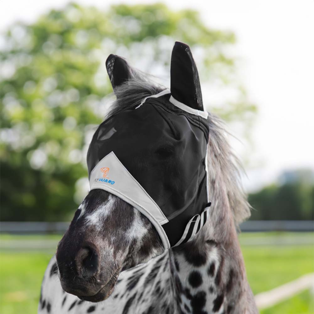 Vliegenmasker met oren & gaten voor pony in zwart/grijs