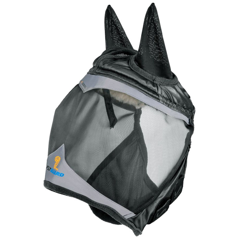 Vliegenmasker met oren & gaten voor pony in zwart/grijs